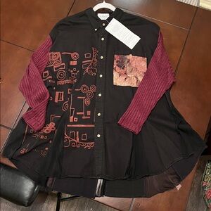 AHNI hand painted shirt, work of art, tapestry, velvet, mesh and hand painted